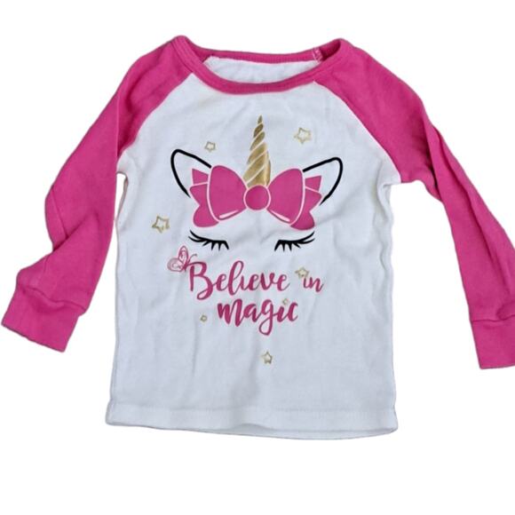 2 FOR $5 SALE Girl's Pink And White Unicorn And Stars Pajama Set Size 12 Months - Picture 2 of 9
